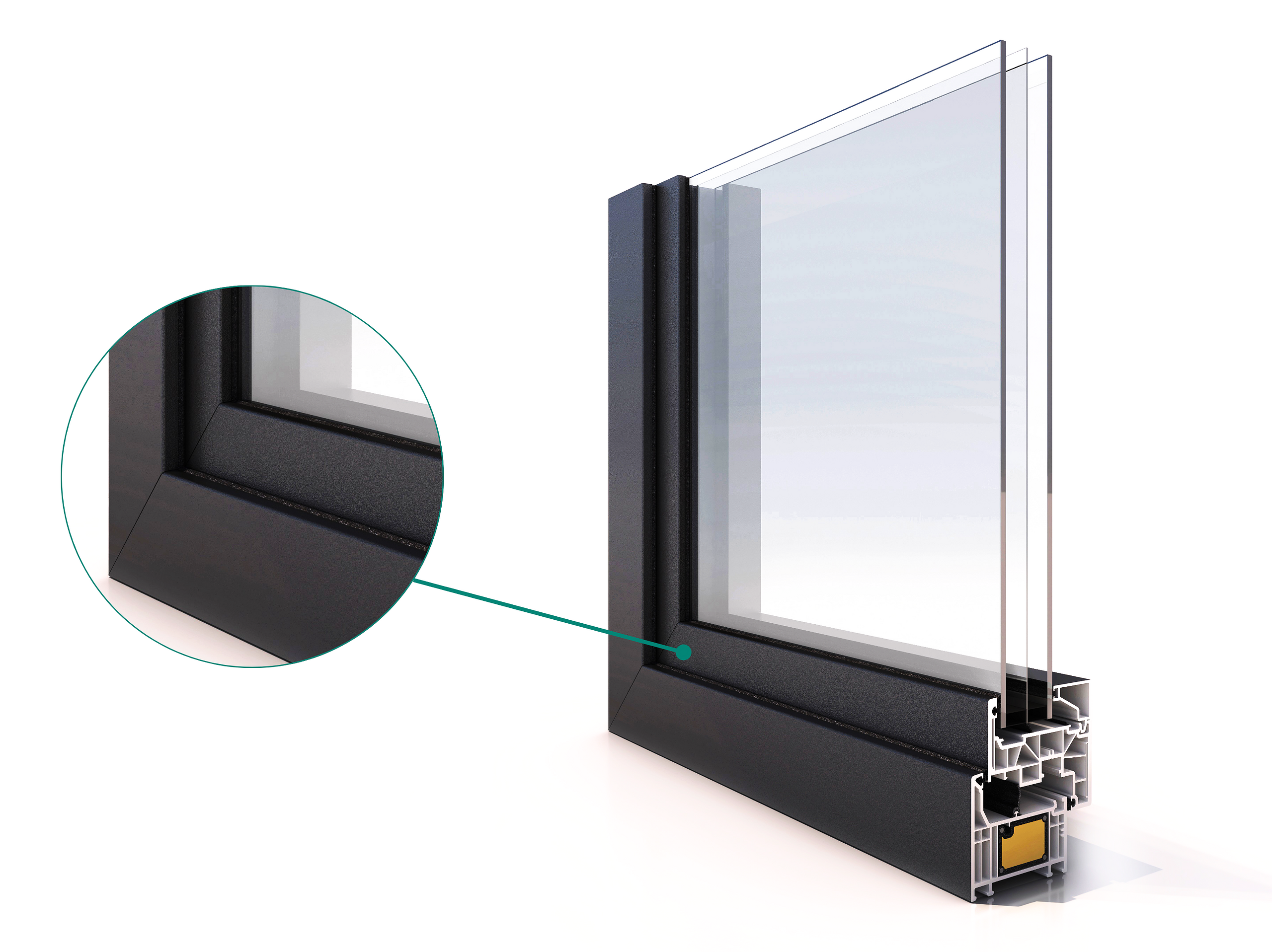 Muestras de color RAL junto a perfiles de aluminio lacados en blanco gris y negro